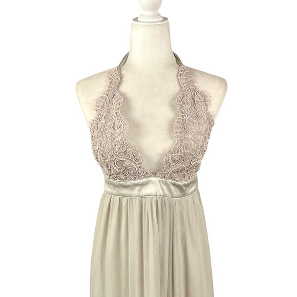 INGMA MELERO Silk Crepe Halter Lace Evening Maxi Gown - Picture 5 of 16